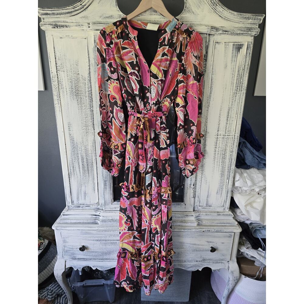 NWT Farm Rio Long-Sleeve Floral Tiered Maxi Dress - Small - Picture 4 of 4